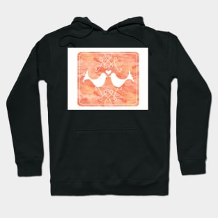 Coral Peach Watercolor Love Birds Hoodie